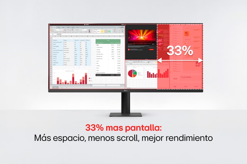 Monitor LG UltraWide 34" WFHD 33% más pantalla